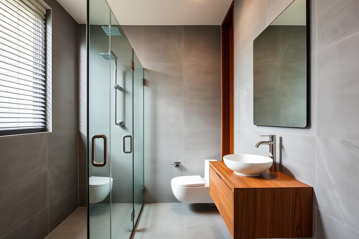 Modern Malaysian bathroom with chrome rain shower