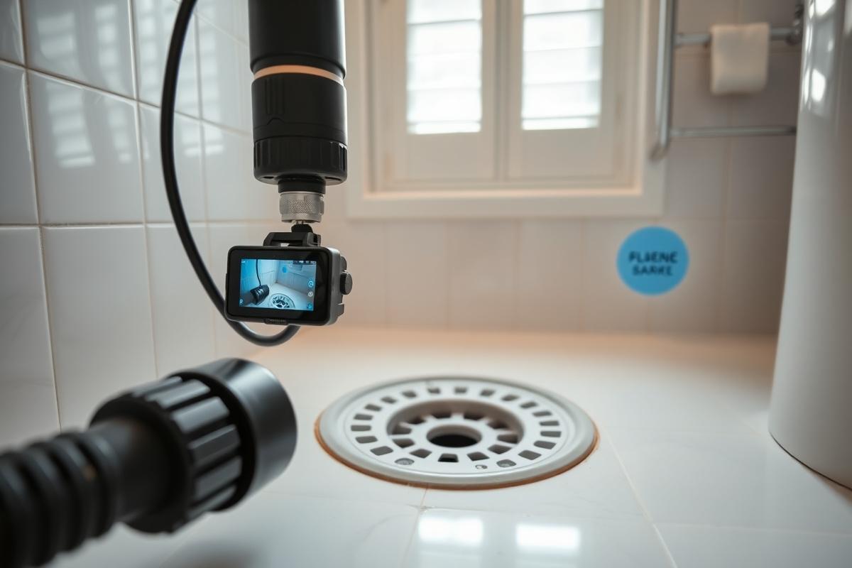 Camera inspection of a bathroom drain