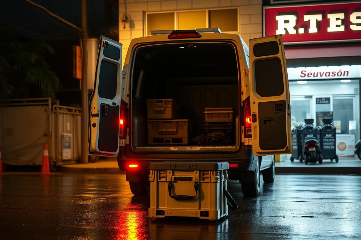 Service van responding to an evening callout