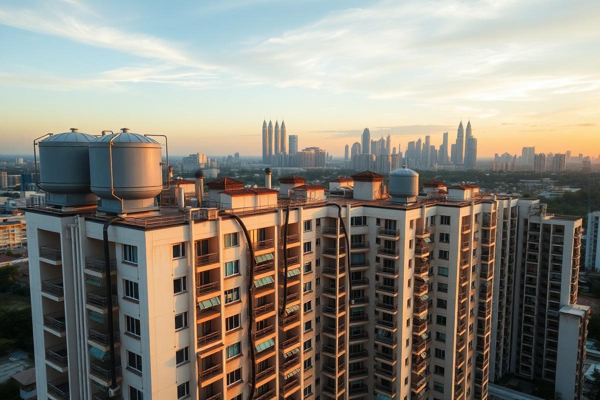 High-rise condominium with risers